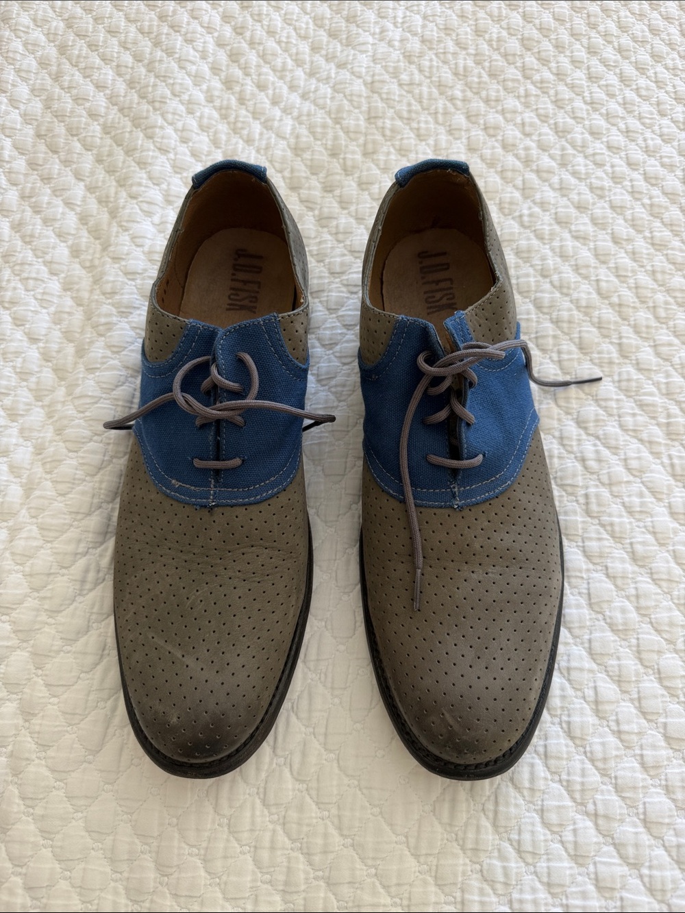 Two-Tone Perforated Derby Shoes in Blue & Gray by J.D Fisk